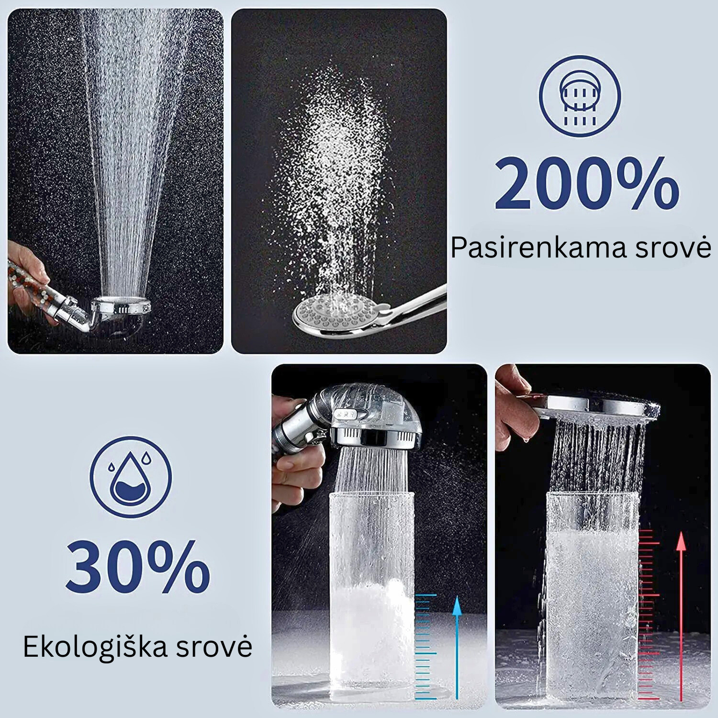 Vandens taupanti dušo galvutė su filtru