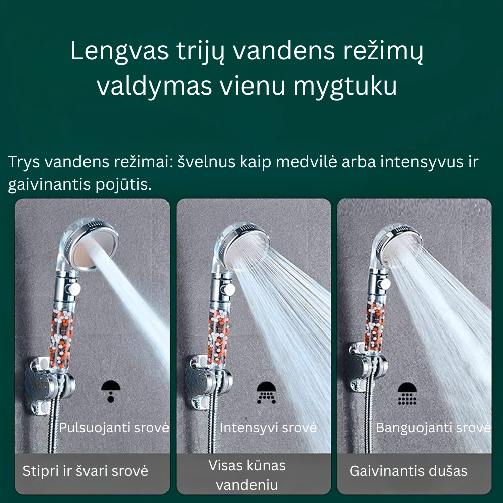 Vandens taupanti dušo galvutė su filtru